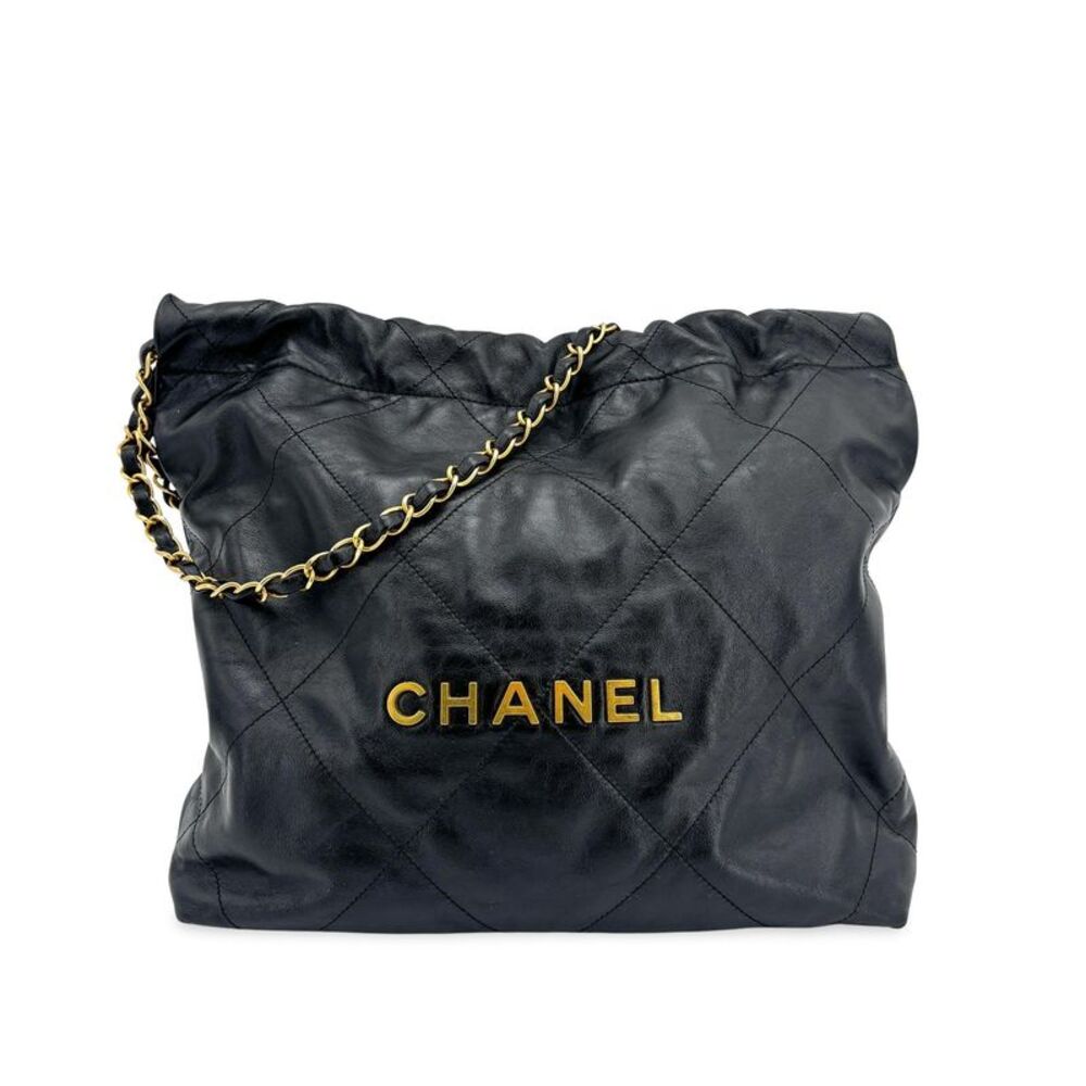 Chanel 22 Medium Shoulder Bag Black with Gold Hardware